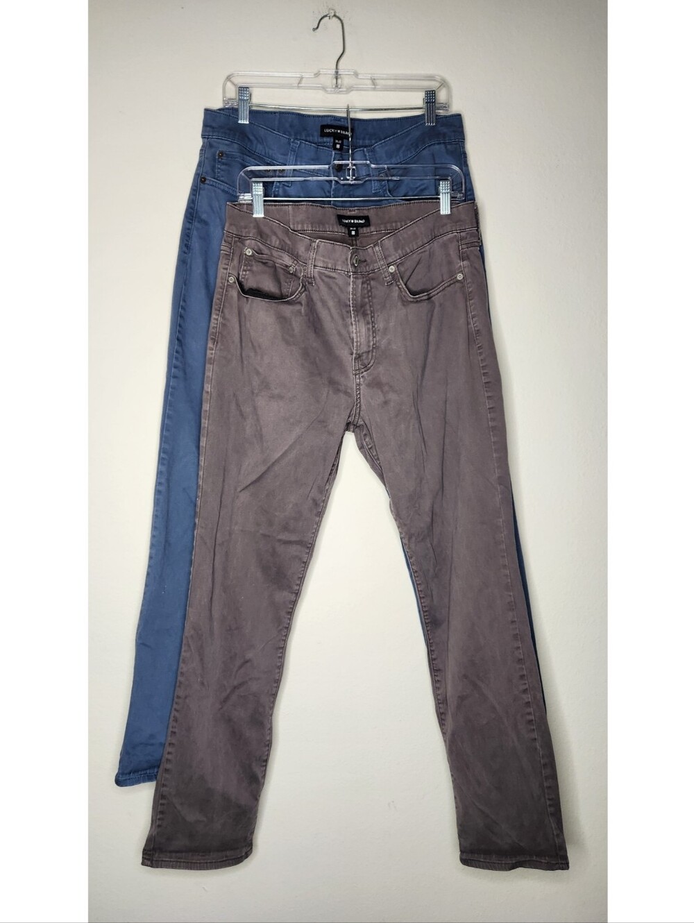 2 Lot Lucky Brand Mens 34 X 32 Blue Purple 121 Slim Straight Pants
